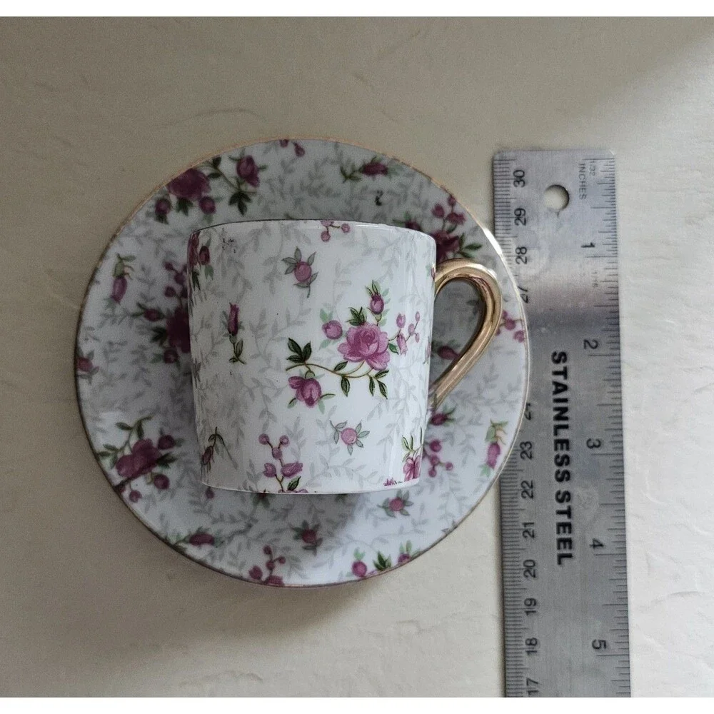 Vintage Norcrest Pink Floral Chintz Demitasse Cup And Saucer